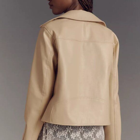 NWT $98 ANTHROPOLOGIE The Saige faux-leather moto jacket sand XS - Picture 5 of 7
